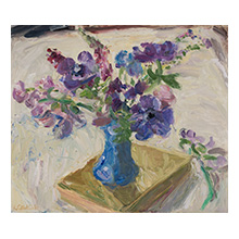 Lynne Cartlidge, Sweetpeas, Anemones and a Yellow Book